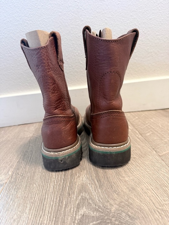 John Deere Brown Kids Pull-On Cowboy Boots with Green Outsole - Picture 4 of 10